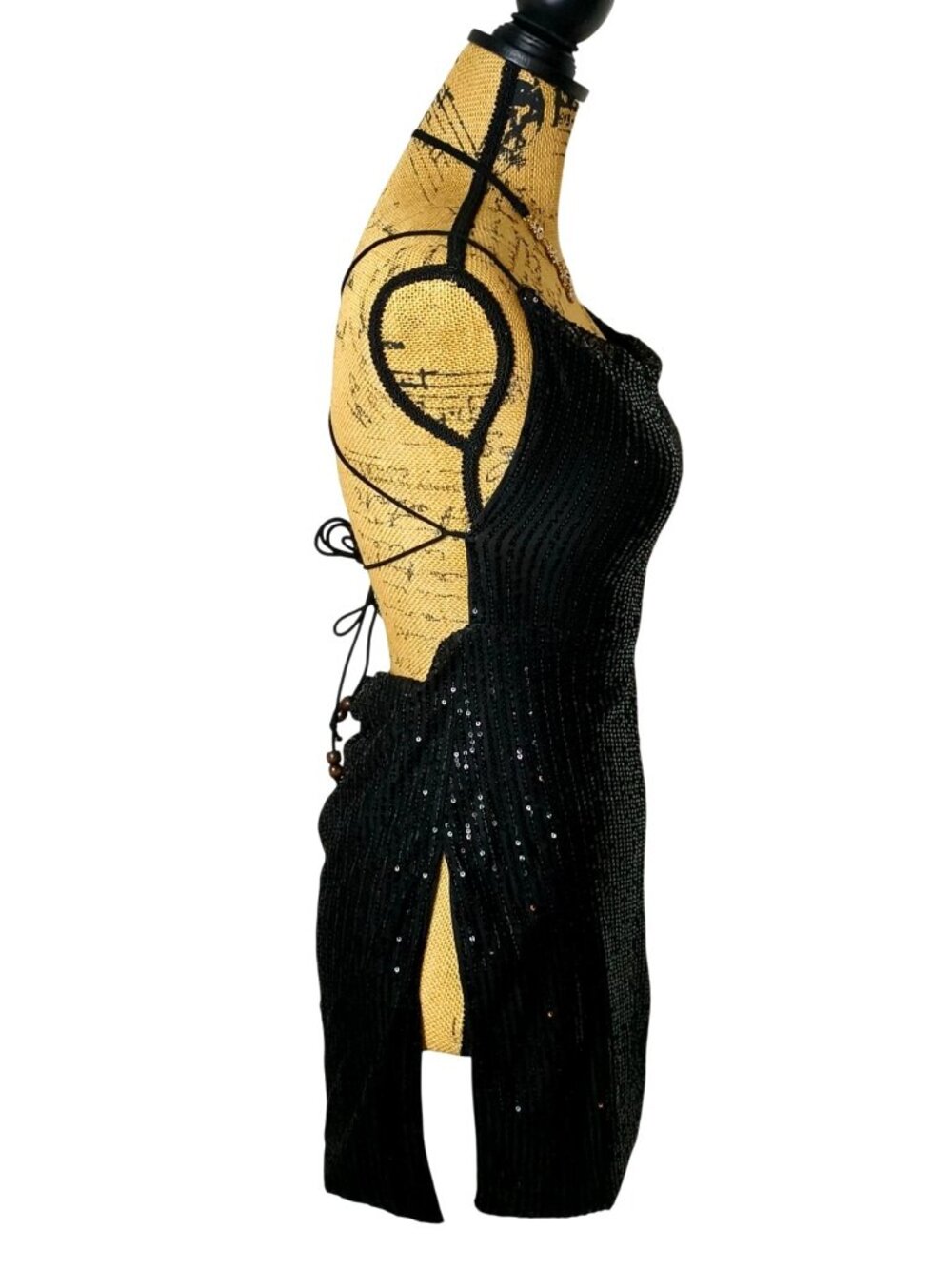 Womens S Black Sequin Mini Dress Open Back Criss Cross Shiny Party Clubwear NEW - Picture 4 of 11